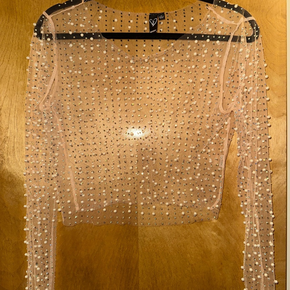 Windsor Pearl-Studded Sheer Blouse